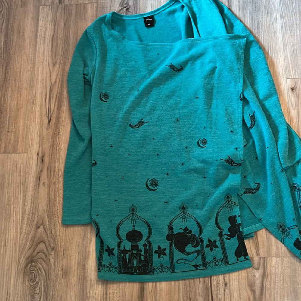 Disney’s Alladin Teal Open Front Cardigan with Black Print - Picture 2 of 4